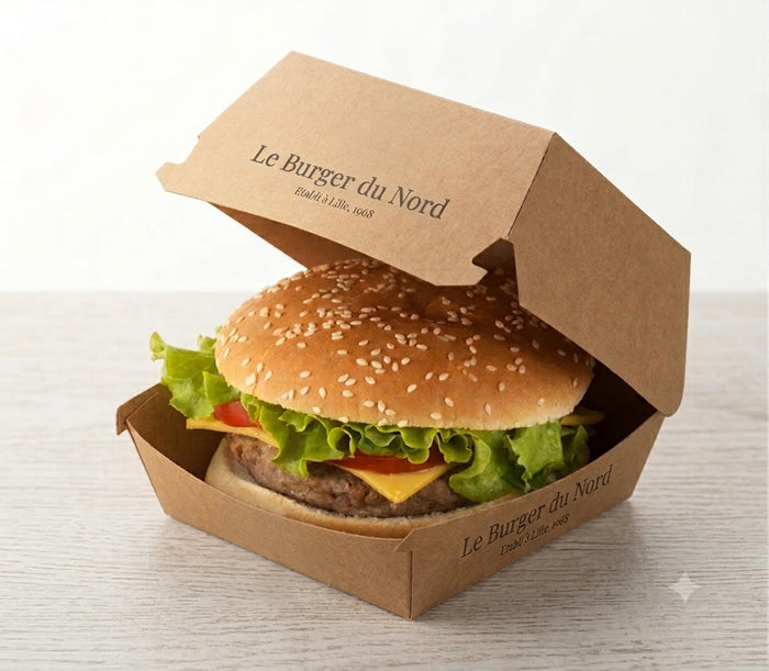 Emballage burger personnalisé : boîte et papier burger sur mesure