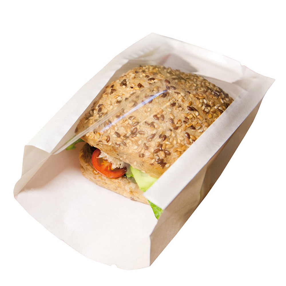 Sachet sandwich personnalisé en kraft avec fenêtre – 9+5x17 cm · blanc · 50 g/m² + PP