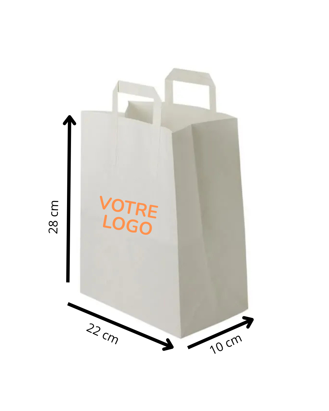 Sac kraft blanc poignée plate personnalisé – 22+10x28 cm