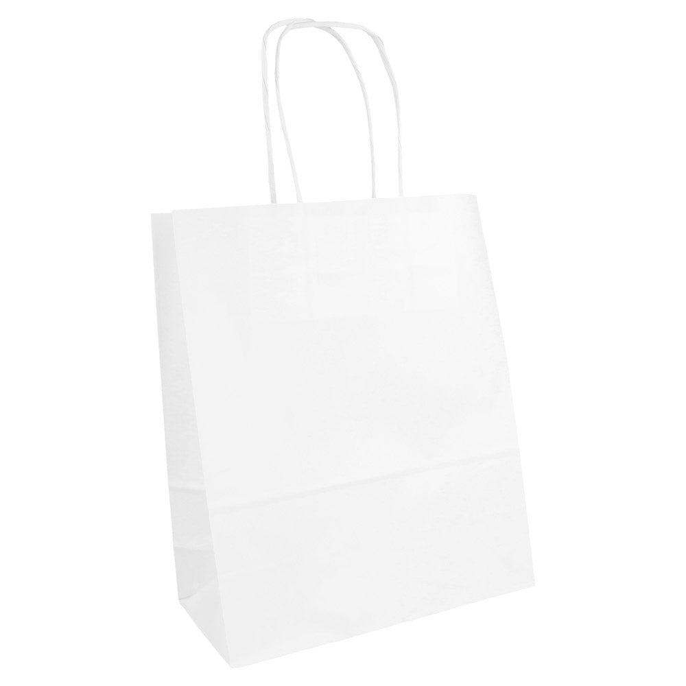 Sac papier kraft blanc anses torsadées personnalisé – 18+8x21,5 cm · 80 g/m²