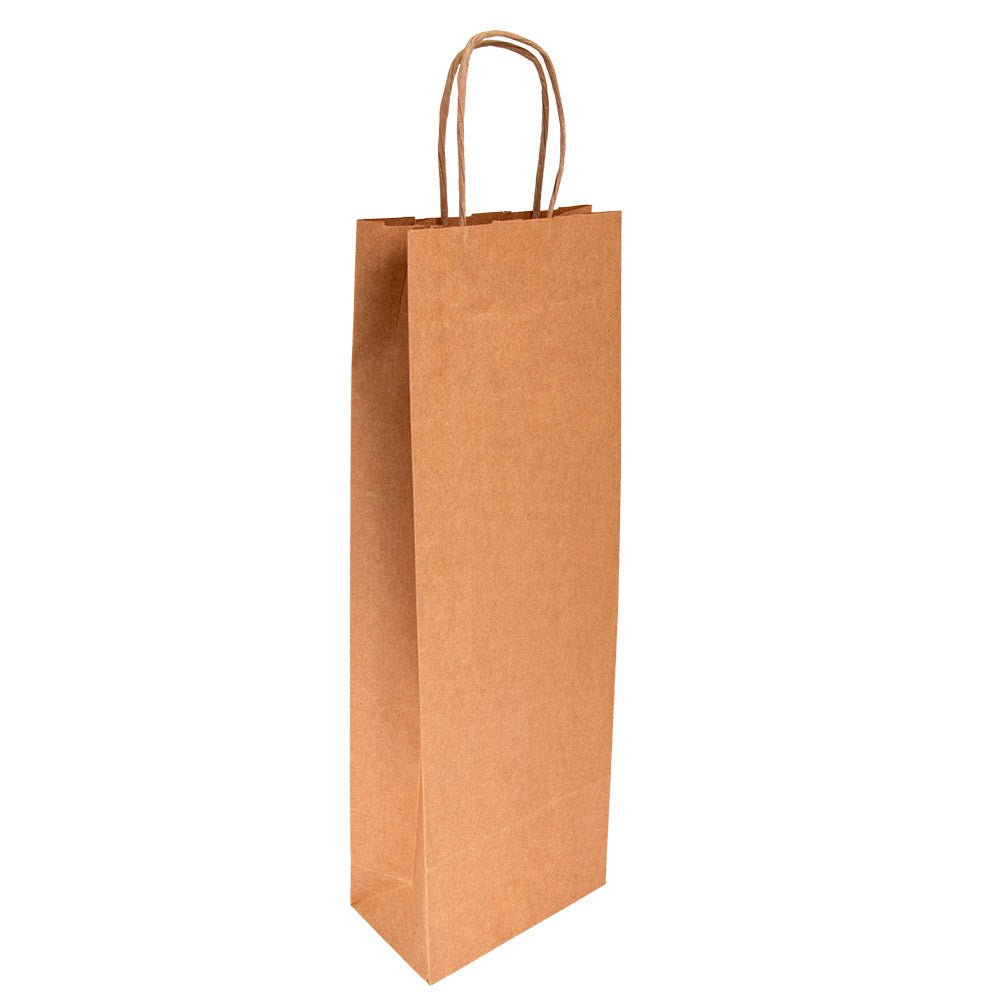 Sac bouteille papier anses torsadées personnalisé – 1 bouteille · kraft brun · 14+8x40 cm