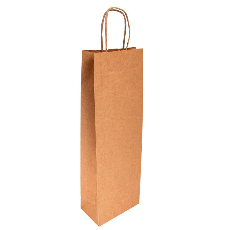 Sac bouteille papier anses torsadées personnalisé – 1 bouteille · kraft brun · 14+8x40 cm