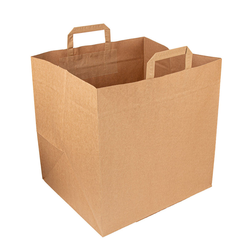 Sac pizza papier anses torsadées personnalisé – Kraft brun · 36+31x36 cm