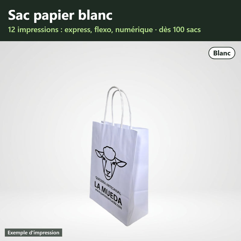 Sac papier blanc à poignées torsadées personnalisé