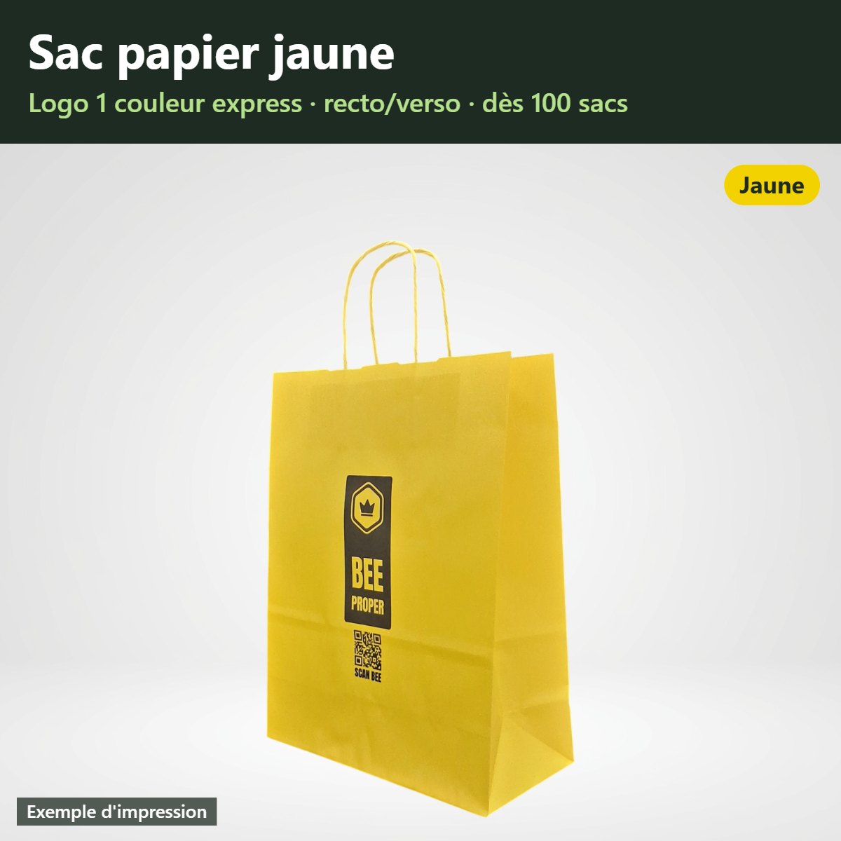Sac papier jaune à poignées torsadées personnalisé
