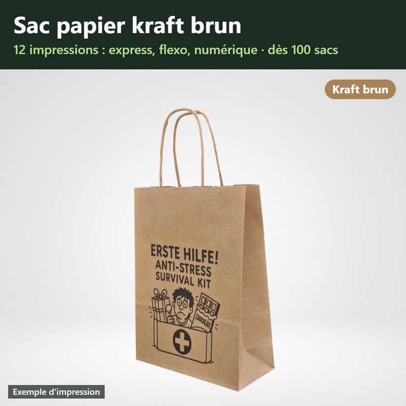 Sac papier kraft brun à poignées torsadées personnalisé