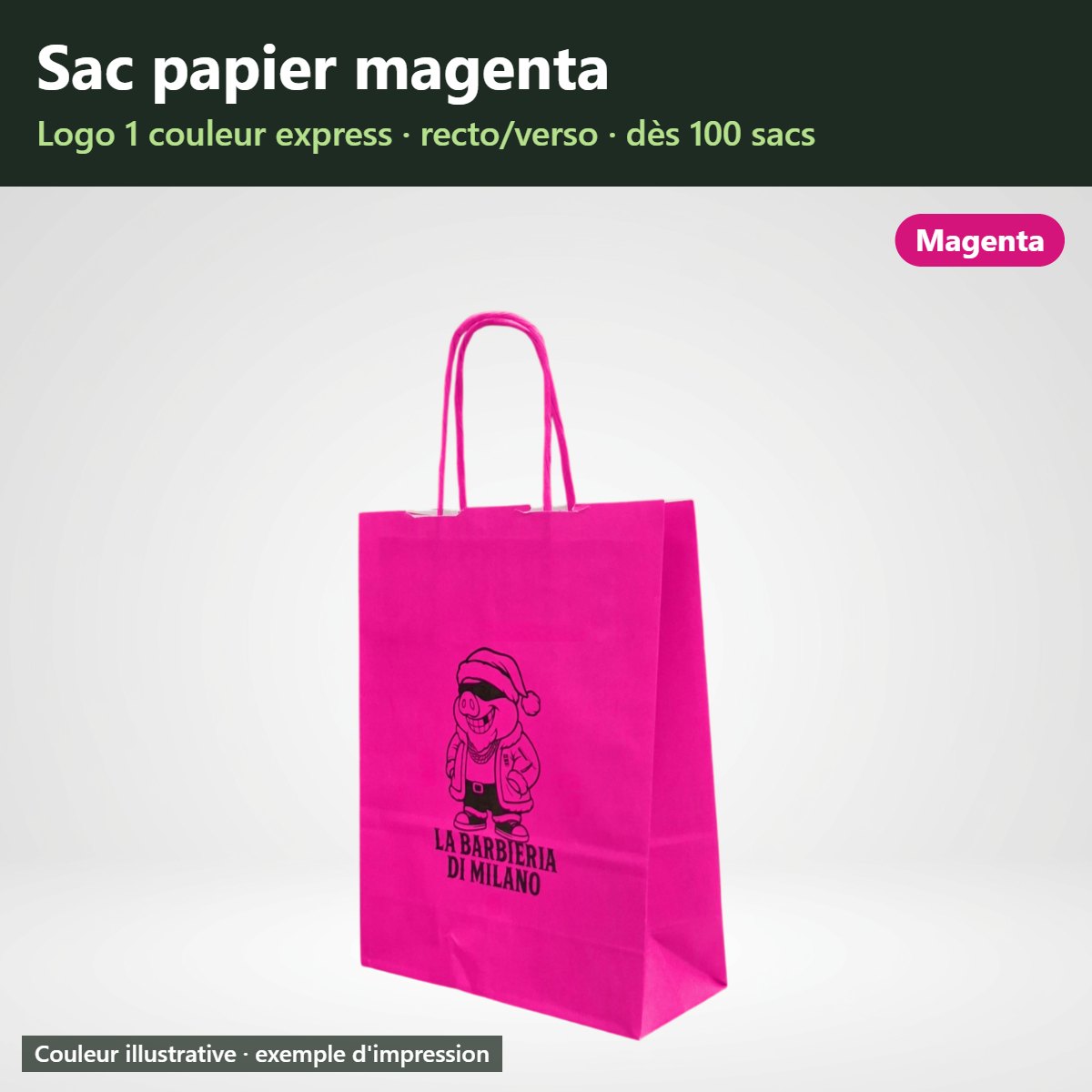 Sac papier magenta à poignées torsadées personnalisé
