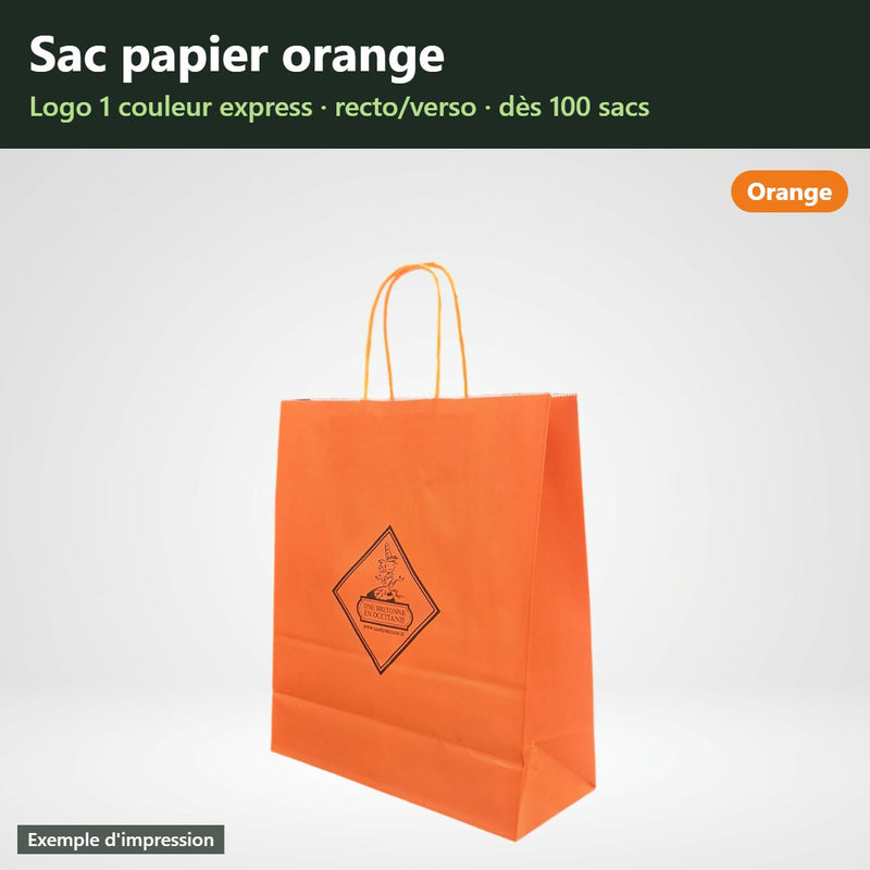 Sac papier orange à poignées torsadées personnalisé