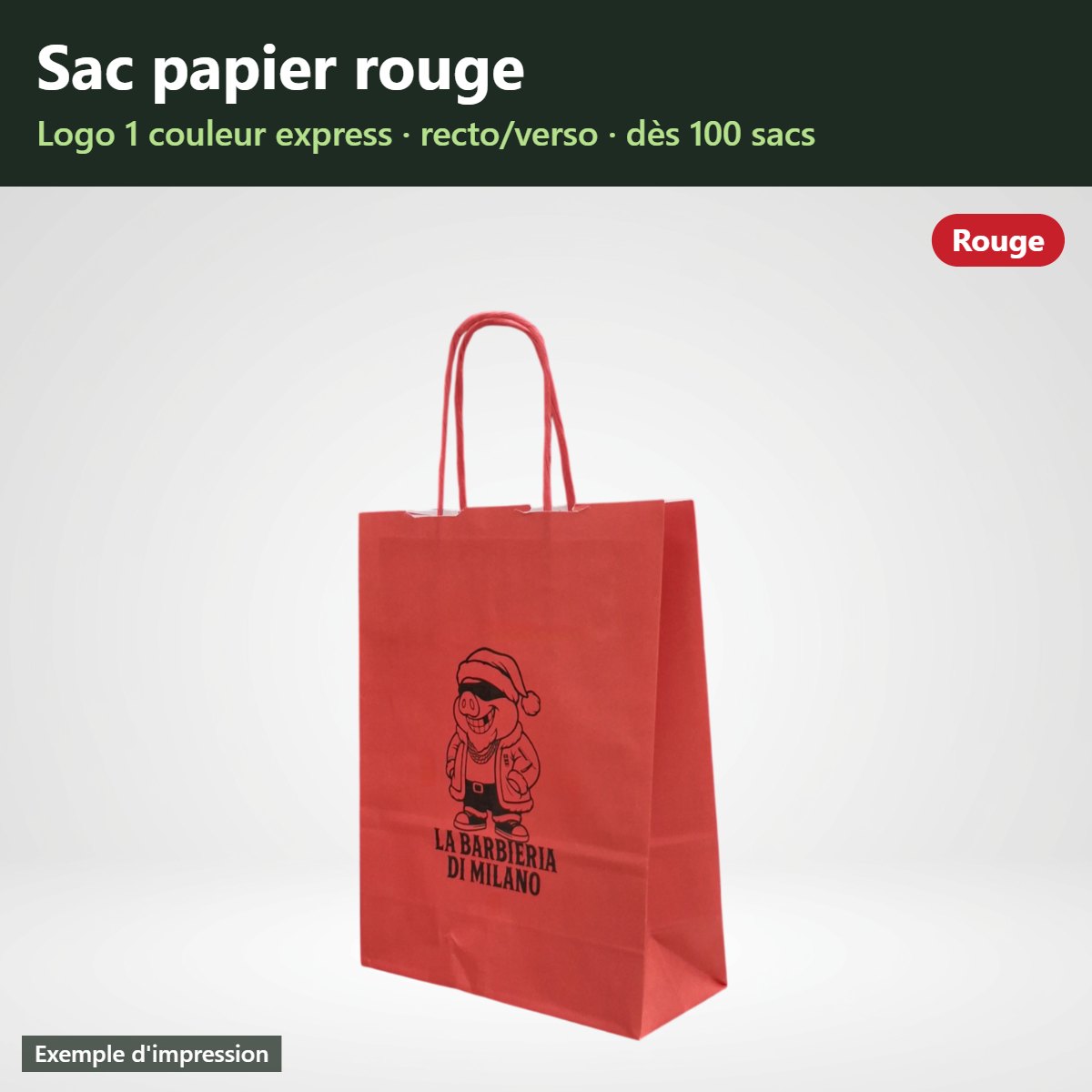 Sac papier rouge à poignées torsadées personnalisé