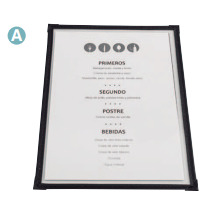 Menu affiché dans un cadre noir, listant les sections priméros, segundos et boissons.