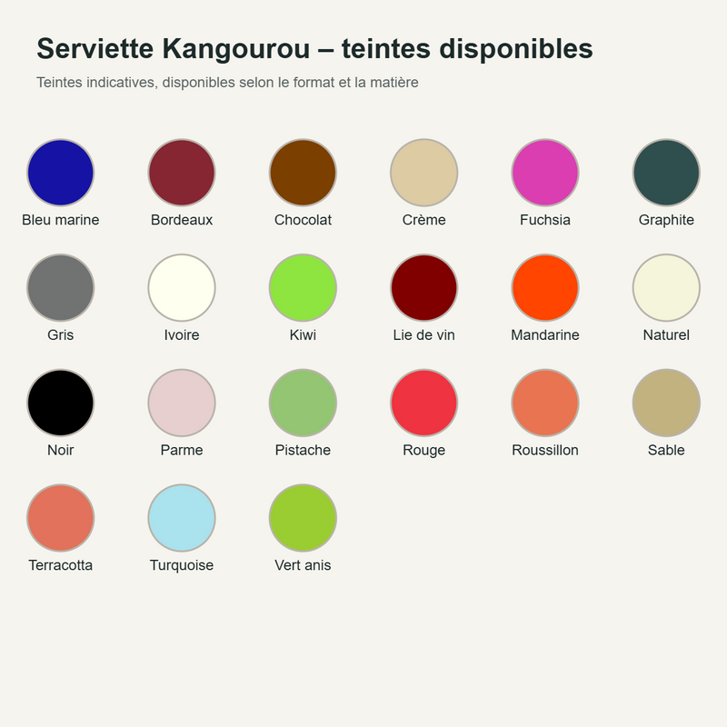 Serviette Kangourou : teintes disponibles